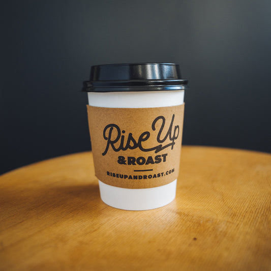 Branded Rise Up & Roast Sleeves 8 oz cup size